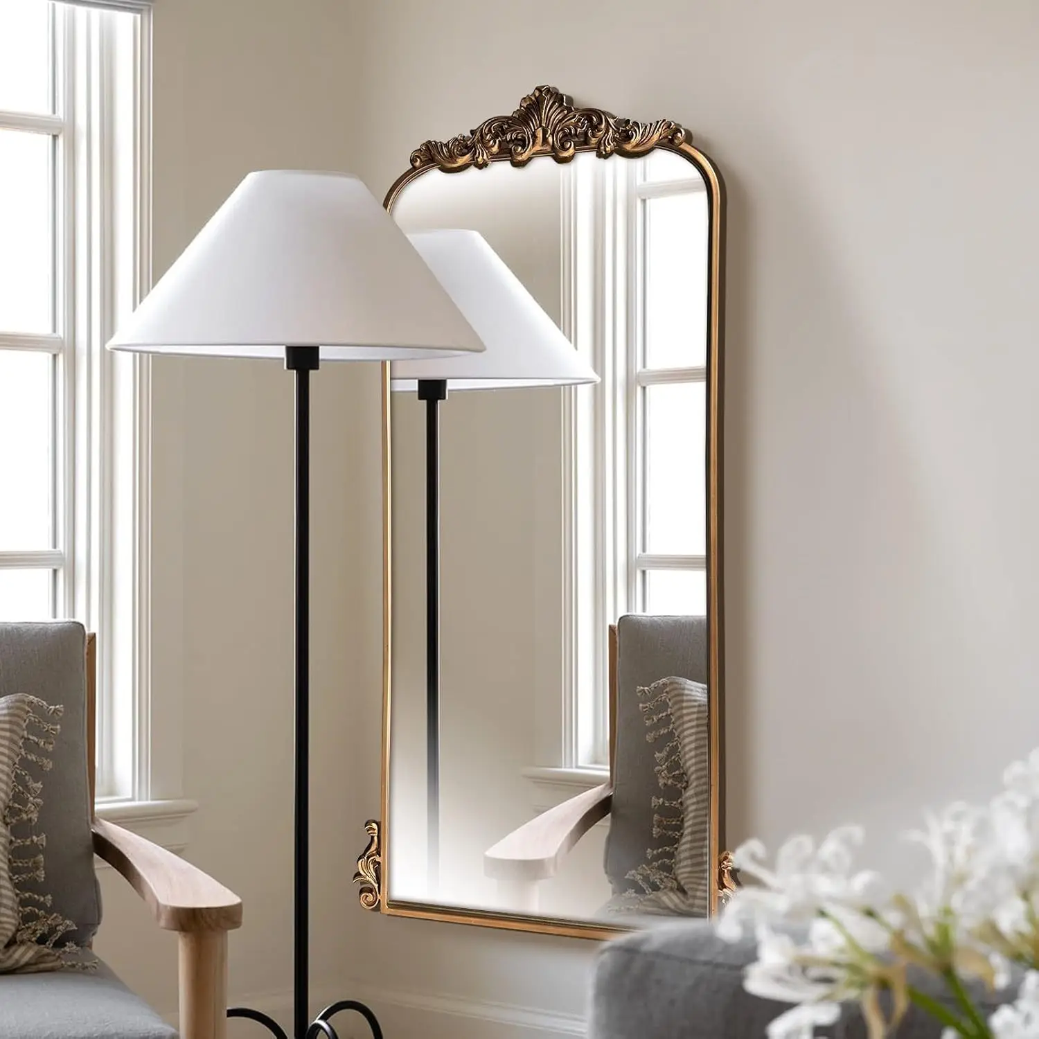 French vintage dressing mirror carved household wall hanging wall cloakroom makeup mirror light luxury floor-to-ceiling full