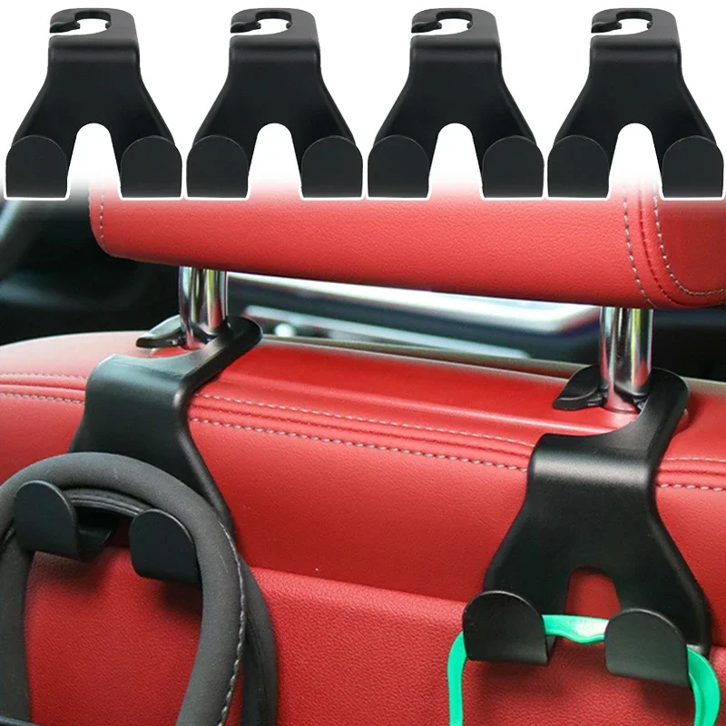 1/2/4Pcs Car Seat Back Double Head Hooks Universal Handbag Storage Holder Headrest Mount Storage Hook Car Accessories Interior