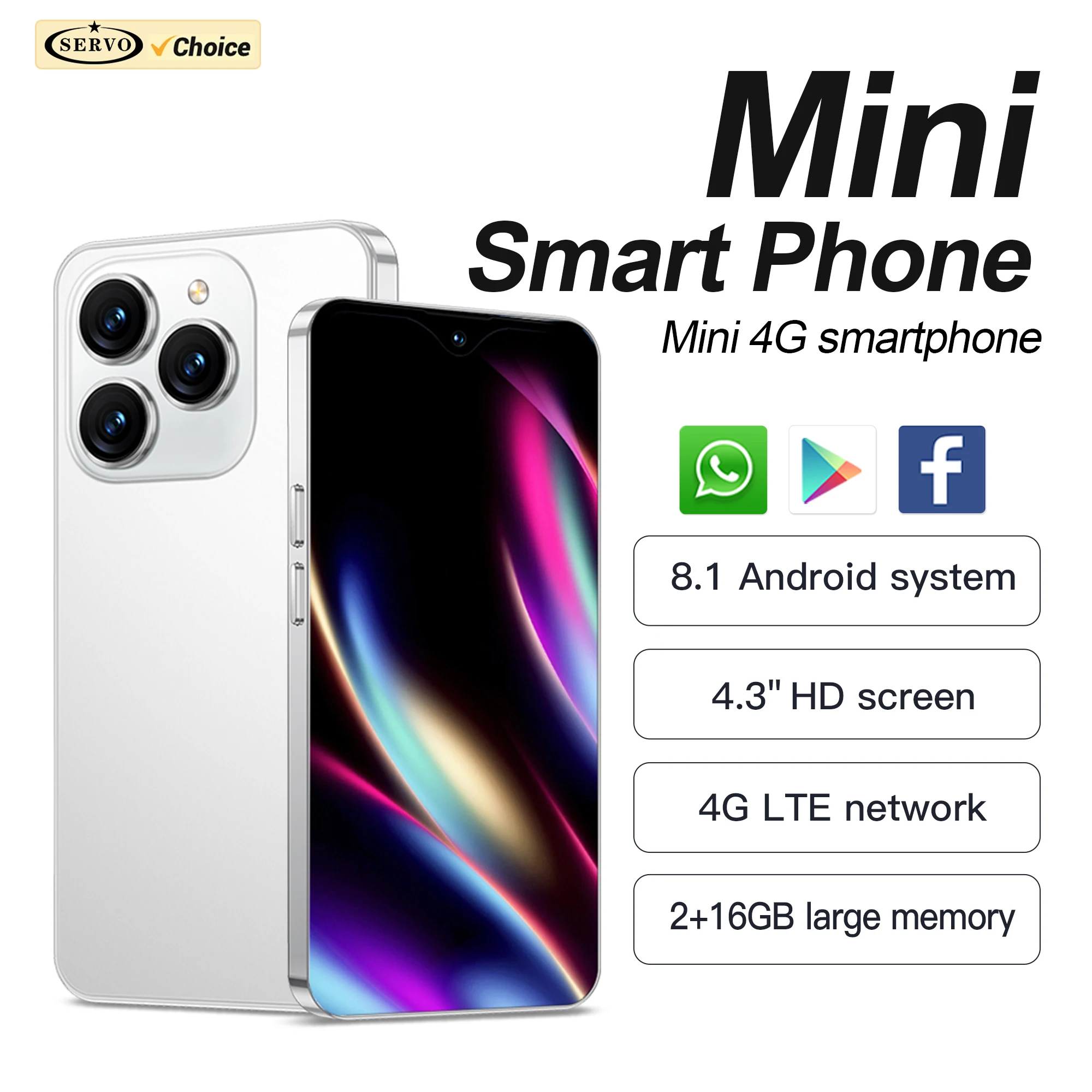 2026 SERVO 4G LTE Mini Smartphone Android System Google Play 2GB+16GB 13MP Camera OTG WiFi Hotspot 4.3'' Display Cute Smart Phone