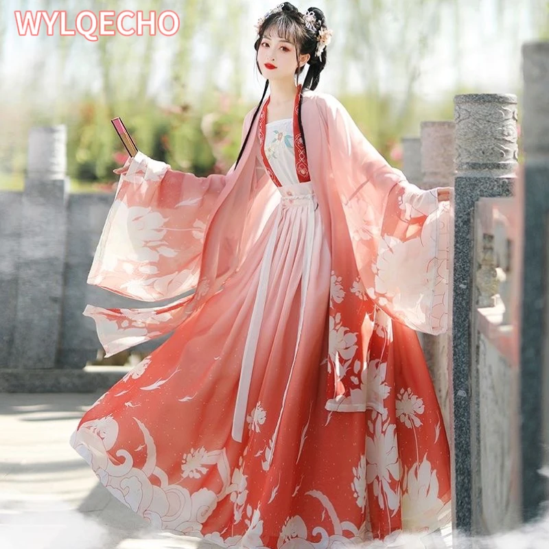 Hanfu Green Red Summer Costume Woman Chinese Traditional Ancient Dress Oriental Princess Dress Elegance Tang Dynasty Dance Wear