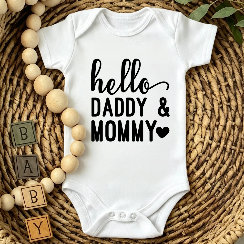 Hello Daddy Mommy Newborn Baby Bodysuit Pure Cotton Short Sleeve Summer Jumpsuit Cute Baby Onesie