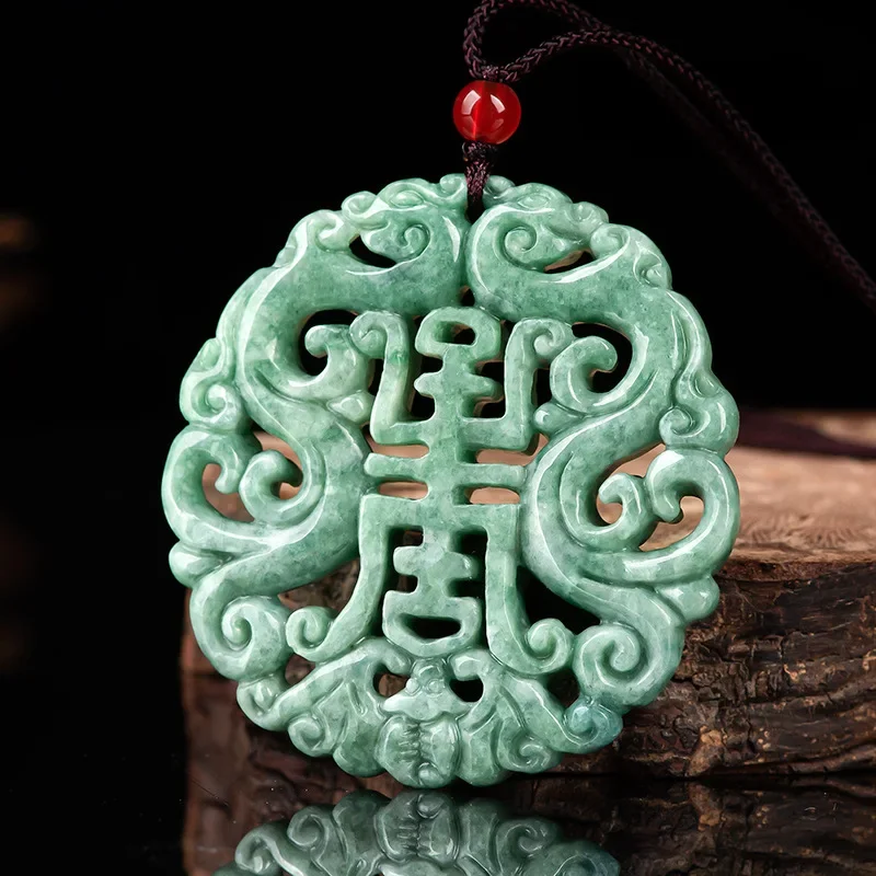 Natural A Cargo Emerald Handmade Carved Dragon Pendant Fashion Boutique Jewelry Men's Women's Zodiac Jade Necklace