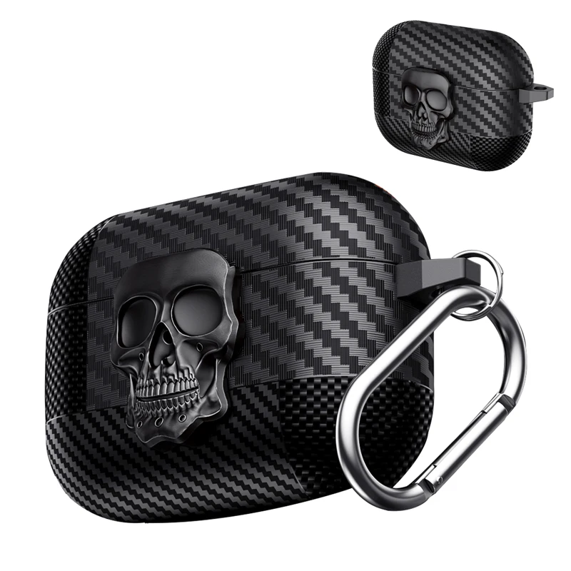 Suit Thug Skull Series Headphone Case For Airpods 4 Magnetic headphone case For Airpods Pro 2 3 2 1 Carbon Fiber Case with hook