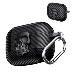 Suit Thug Skull Series Headphone Case For Airpods 4 Magnetic headphone case For Airpods Pro 2 3 2 1 Carbon Fiber Case with hook