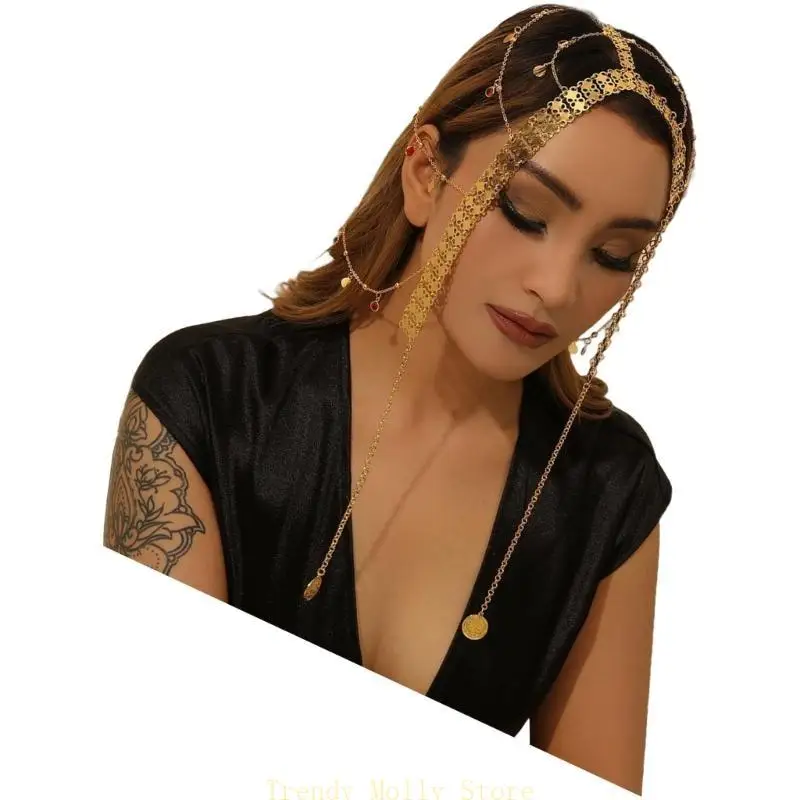 

N5KB Exquisites Handmade Bridal Headbands Elegant Wedding Hairpiece Coin Head Chain for Weddings and Event