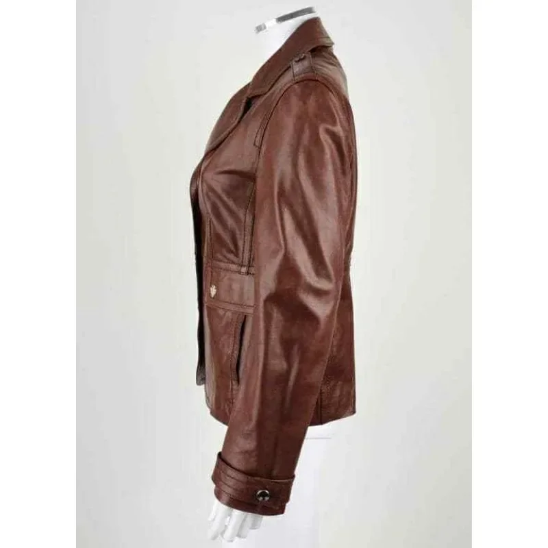 Women Genuine Lambskin Leather Blazer HOT Jacket Slim Fit Designer Brown Coat