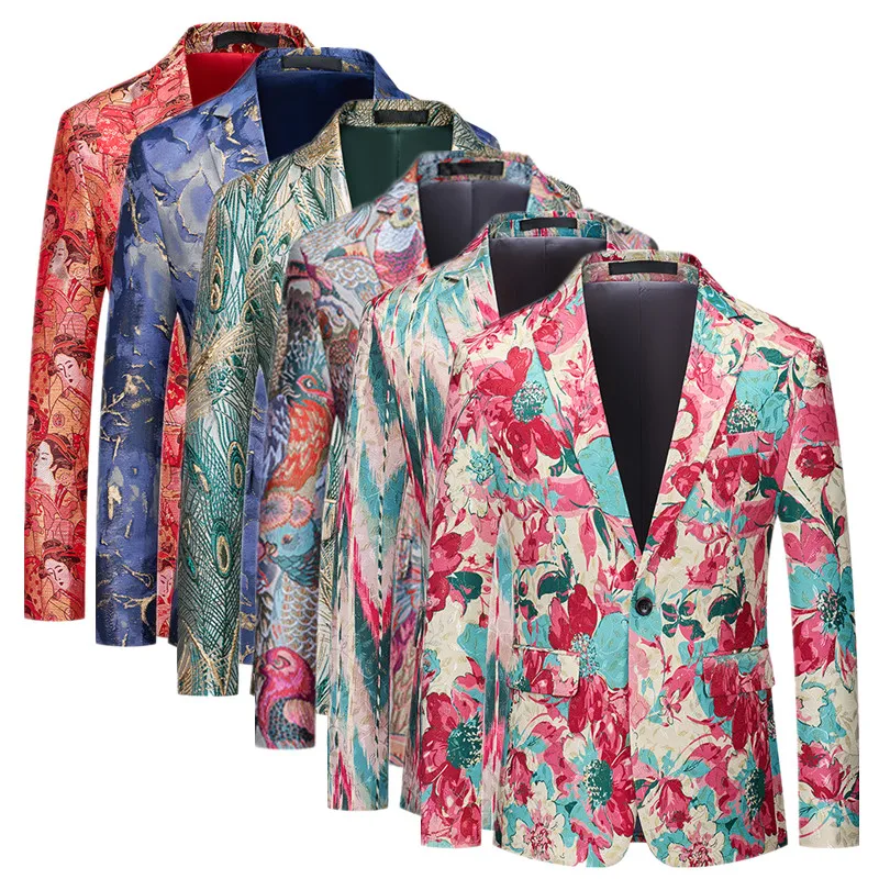 

Trendy Men's Blazer with Bright Floral Design Fashionable Spring/Summer Suit Jacket , Perfect for Business & Social Events