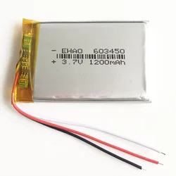 3.7V 1200mAh 603450 Lithium Polymer LiPo Rechargeable Battery + 3 wires For GPS PSP DVD Mobile Video Game PAD E-books Tablet PC