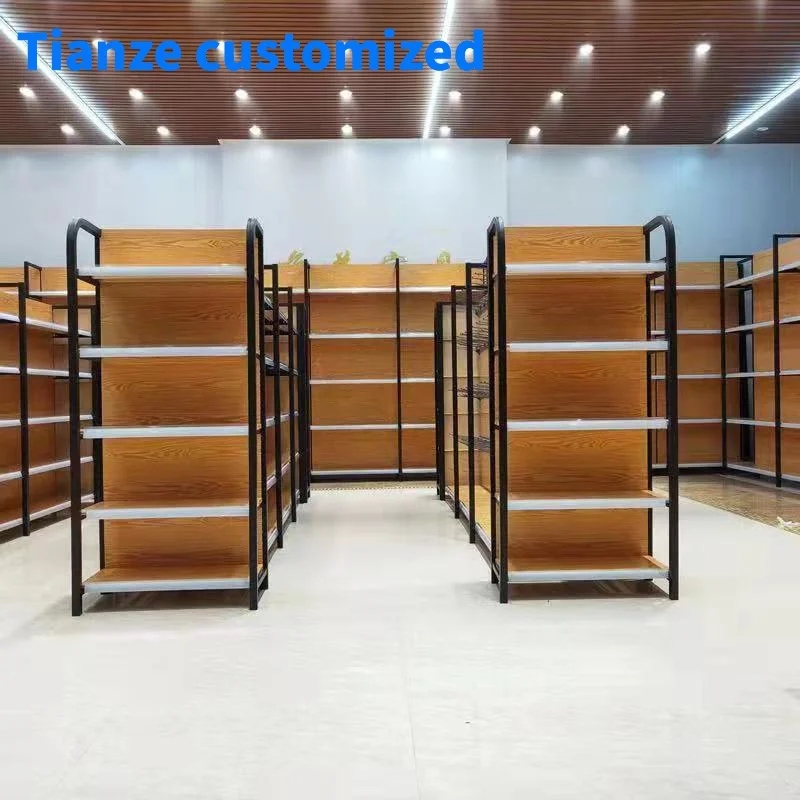 （customized）Customization Supermarket Shelf Metal Wood Display Rack Shelves Gondola Store Shelving Retail Store