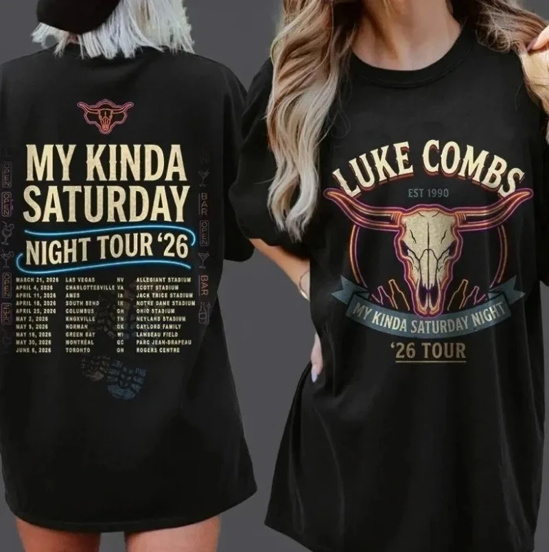 HOT! Luke Combs My Kinda Saturday Night Tour 2026 T Shirt Unisex Cotton Short Sleeve Country Music Concert Fan Casual Tee