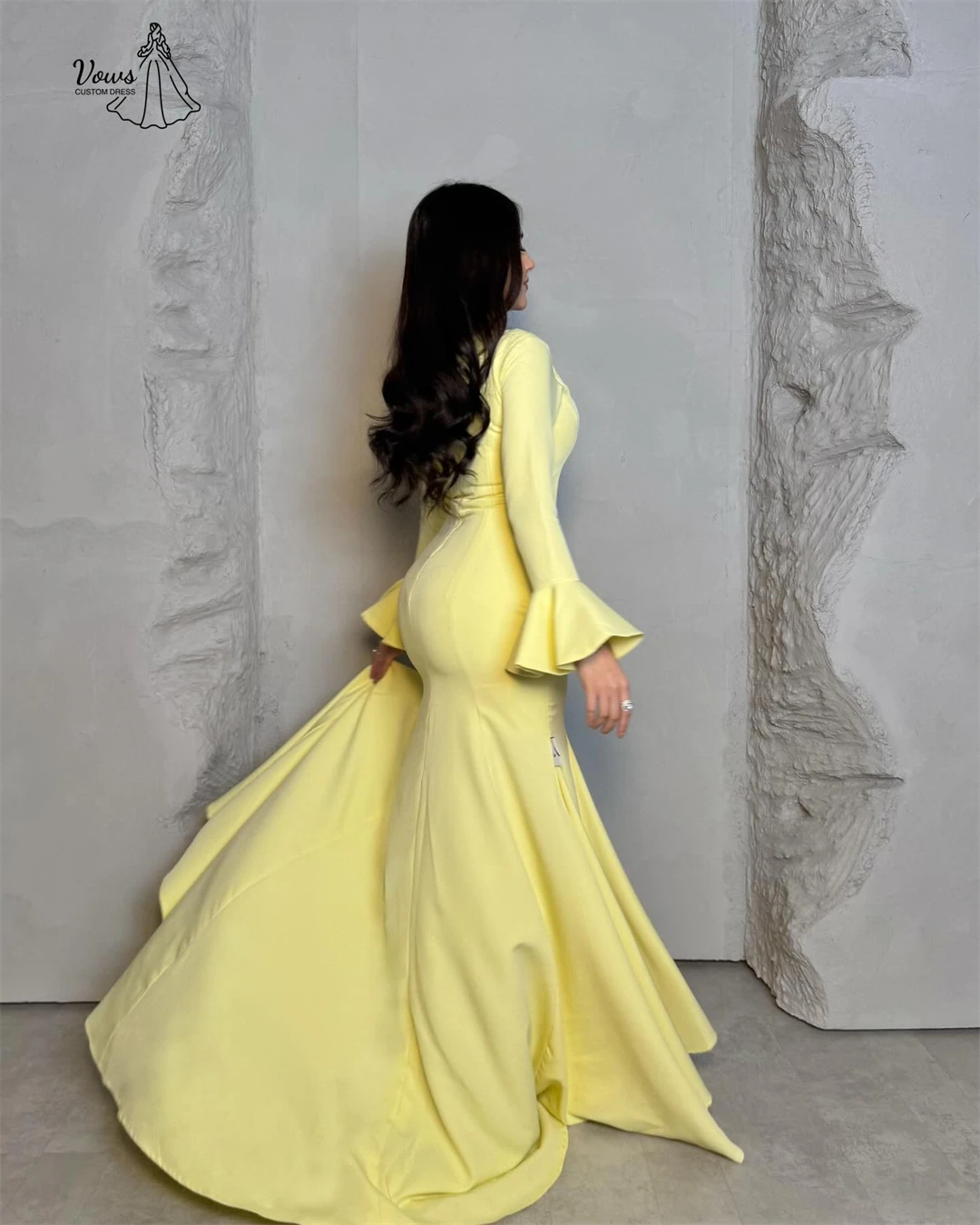 فساتين Vows الصفراء فستان الحفل فساتين السهرة الزفاف مخصص خط المرأة حفلة موسيقية فستان فاخر قماش الساتان رداء سهرة 2025