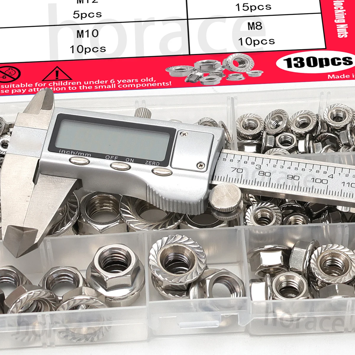 130pcsStainless steel serrated flange nuts, non-slip self-locking nuts, M3 - M12, suitable for various industrial applications