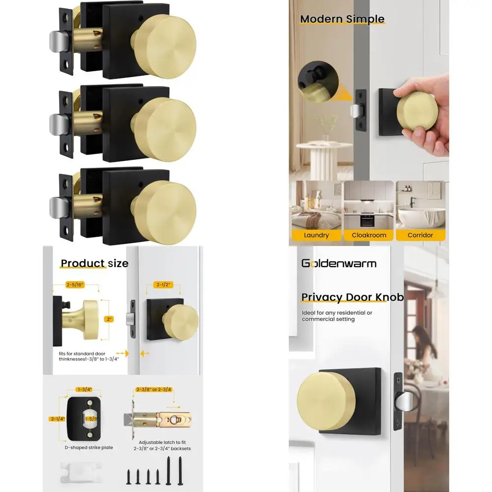 

Heavy Duty Zinc-Alloy Interior Door Knobs, Black Gold Privacy Door Knobs for Bedrooms, 3-Pack Durable Door Hardware