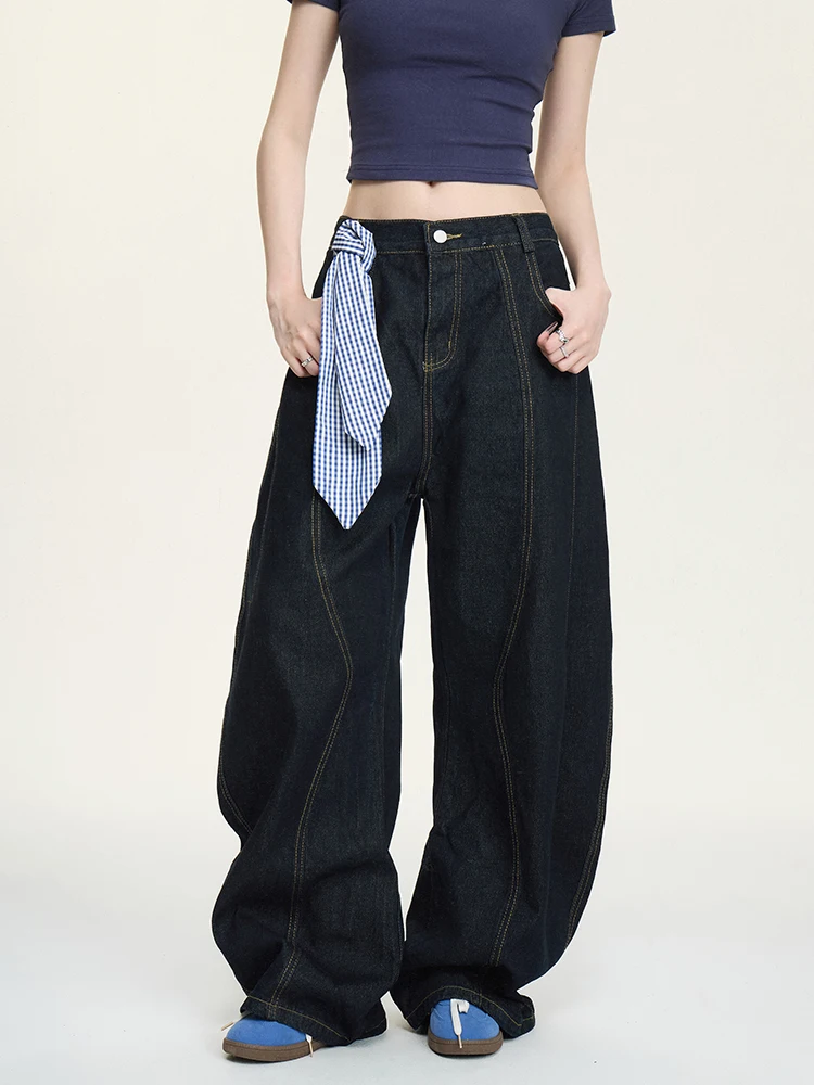 

Американские винтажные джинсы с изогнутым кроем, женские, свободные, универсальные, CleanFit, широкие брюки, повседневные, прямые джинсы