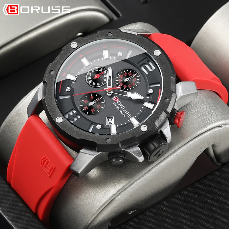 BORUSE New Mens Watches Luxury Silicone Sport Wristwatch Male Business Quartz Watches Clock Waterproof Watch Relogio Masculino