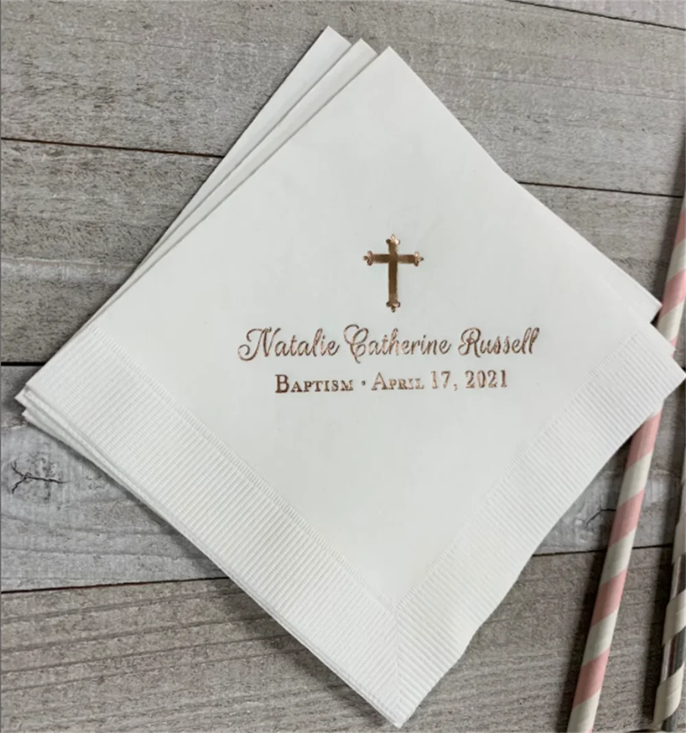 50PCS Personalized Baptism Monogram Cocktail Beverage Napkins Wedding Birthday Baby Communion Christening Religious Luncheon