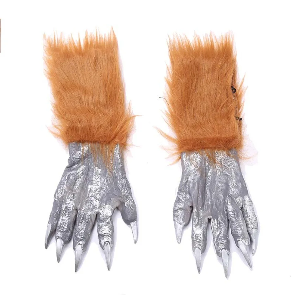 Creative Vinyl Halloween Cosplay Gloves Plush Terrifying Werewolf Simulated Gloves Bloody Waterproof Makeup Party Props Party