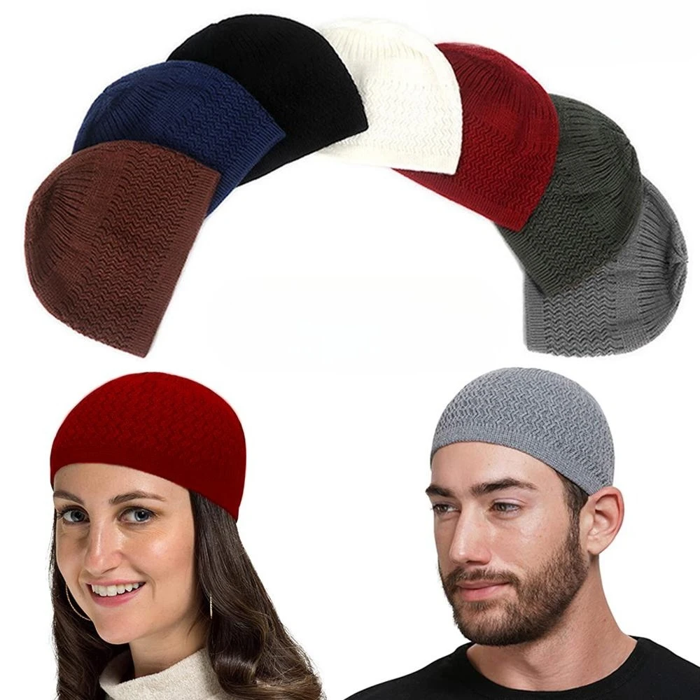 

Muslim Men Knitted Prayer Hat Islam Men's Winter Beanie Hats Arab Crochet Islamic Cap Fashion Male Jewish Homme Hat