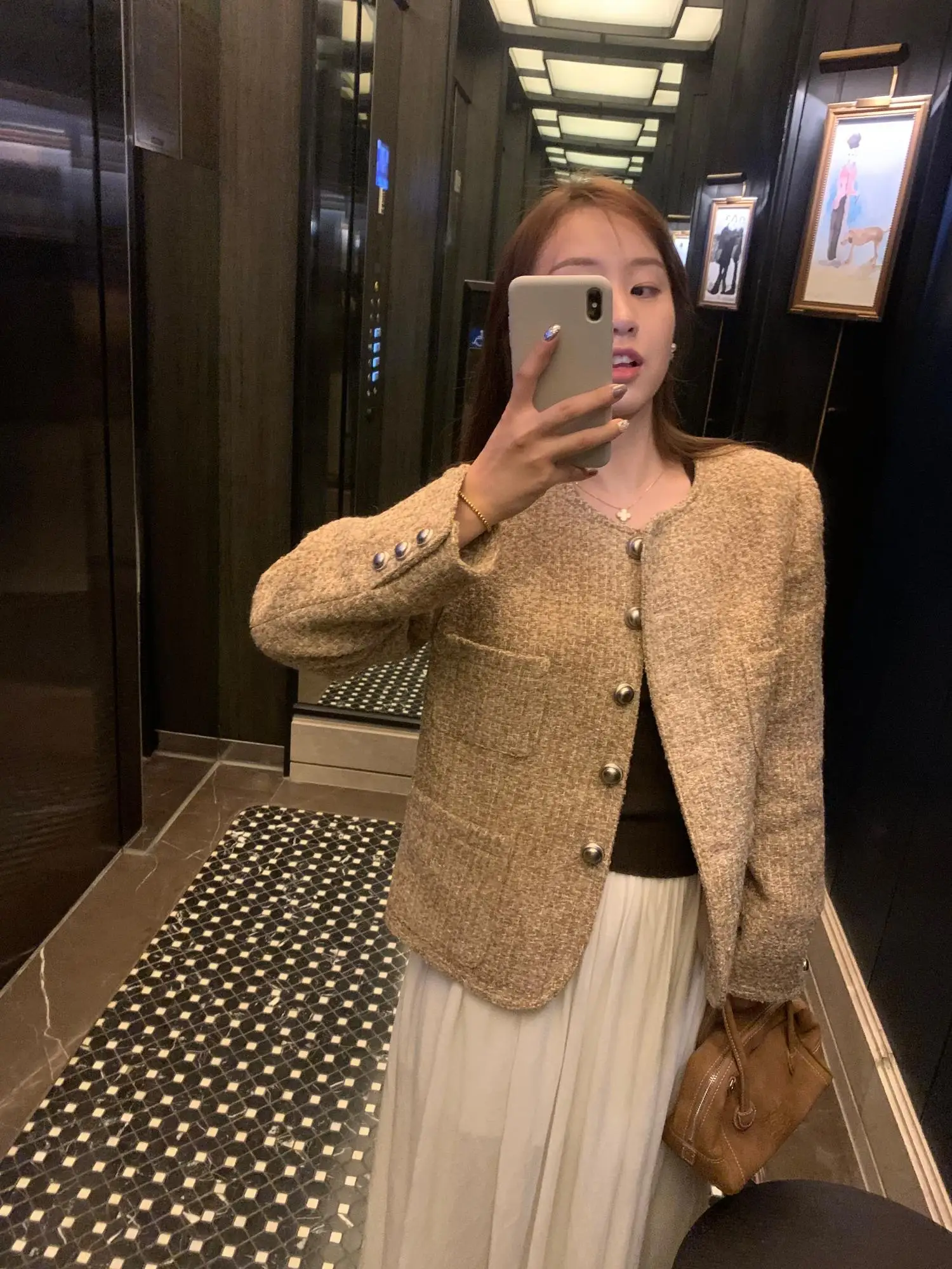 

Autumn Le Yellow Aosphere Sensation Thi Weave Tweed Small Fraance Sle Jaet Gentle Slimming Women's ort Coat