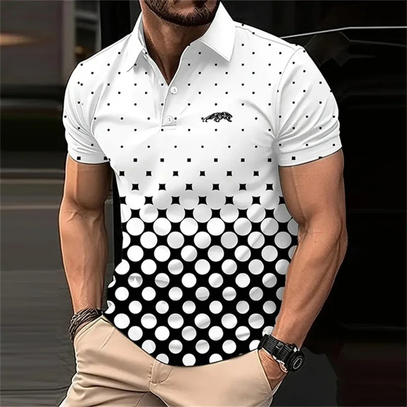 

3D Printed Spotted elements Men's Polo Shirt Fashionable Versatile Casual Business Clothing Breathable Lapel Short Sleeve Top