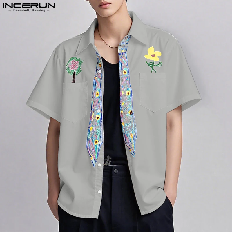 

INCERUN Мужская рубашка с принтом и лацканами, свободные мужские топы с короткими рукавами, летние рубашки, уличная одежда с карманами, модная мужская одежда 2025, S-5XL