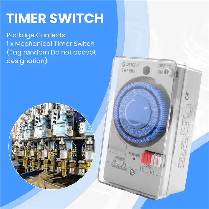 【Flash-Deal!】Mechanical Timer Switch Waterproof 100-240VAC 50-60Hz TB118N With Transparent Plastic Protective Cover Battery