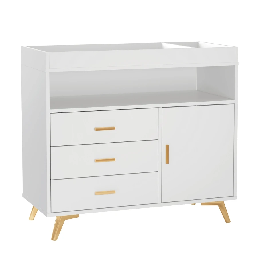 خزانة طاولة تغيير الطفل للرضع، خزانة ملابس مبدلة ذات 3 أدراج مع وسادة تغيير قابلة للإزالة، سطح طاولة للحضانة #6