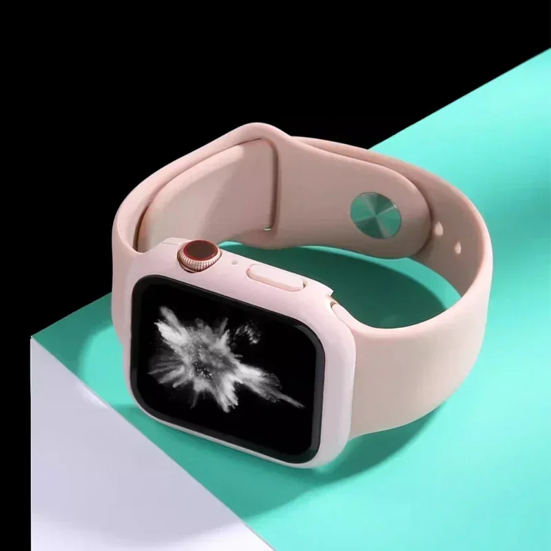 

Glass+Case+Strap For Apple Watch band 44mm 41mm 45mm 40mm 38mm 42mm Silicone bracelet iWatch series 9 8 3 4 5 6 se 7 watchbands