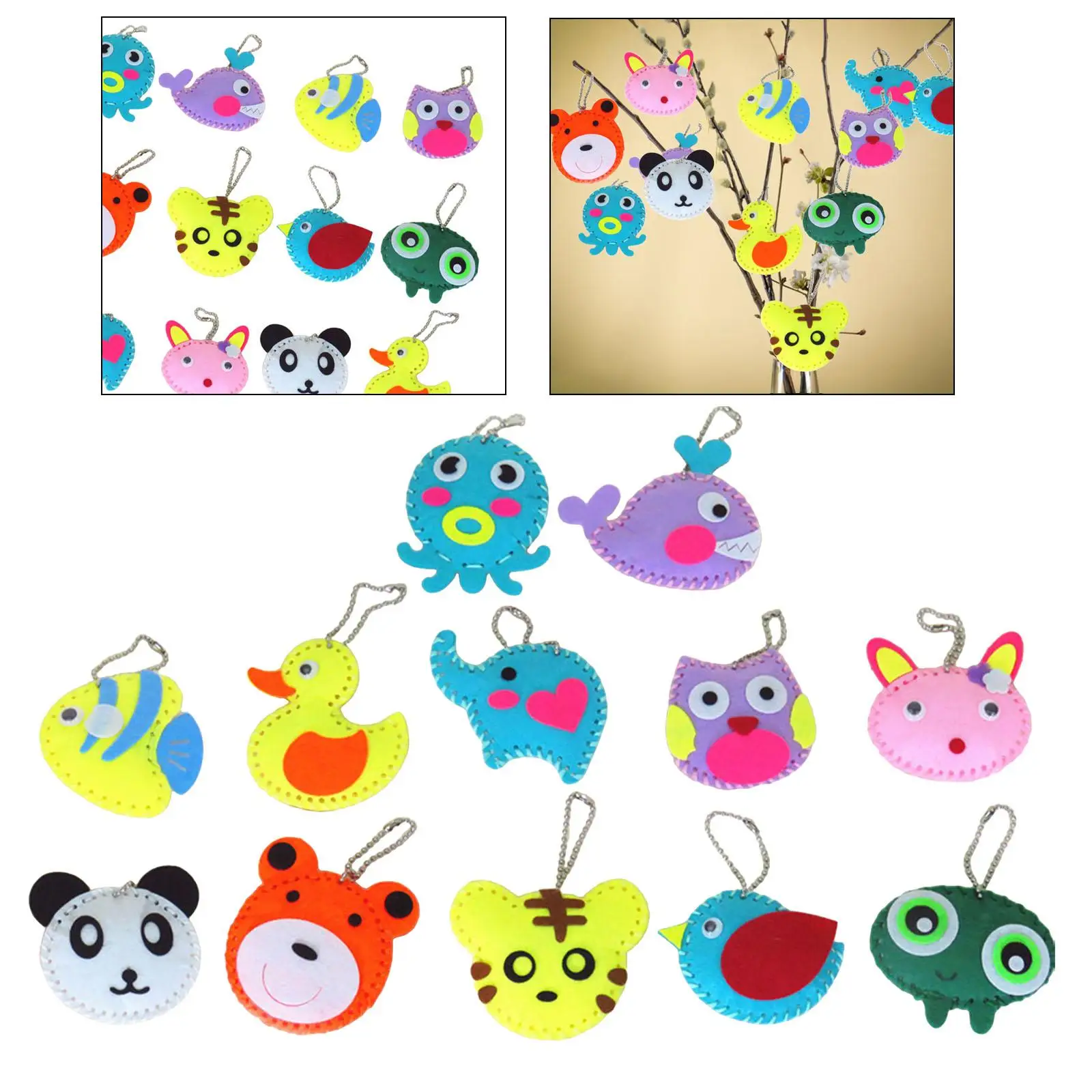 

12 Pieces Cartoon Animals Kids Sewing Kit Educational Toys Cartoon Learn to Sew DIY Craft for Festivals Holidays Halloween Gifts