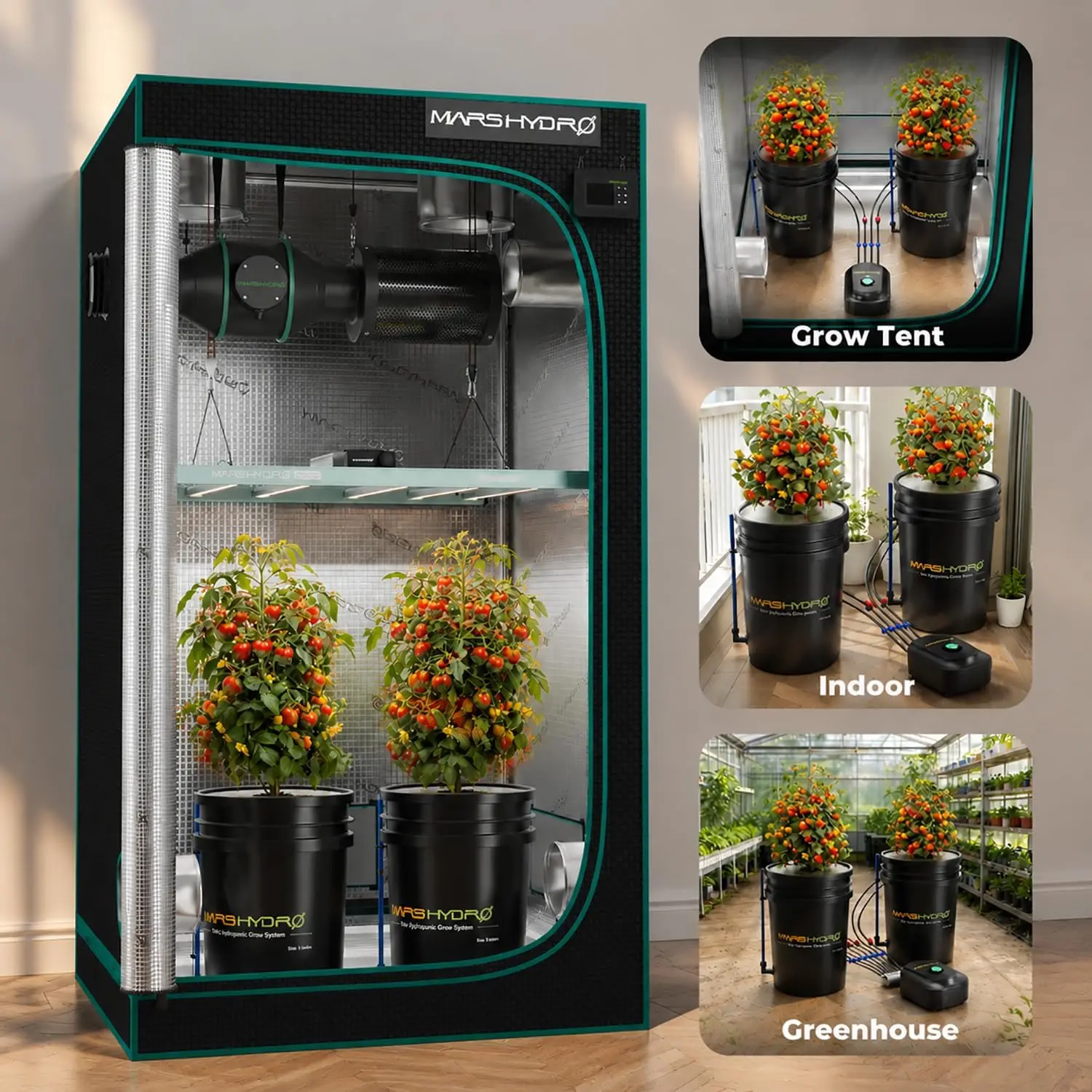 Deep Water Culture Hydroponic 4 Bucket System 5 Gallon Capacity Air Pump Air Stone Hose 11W Drip Recirculating Top DWC Pump - view 6