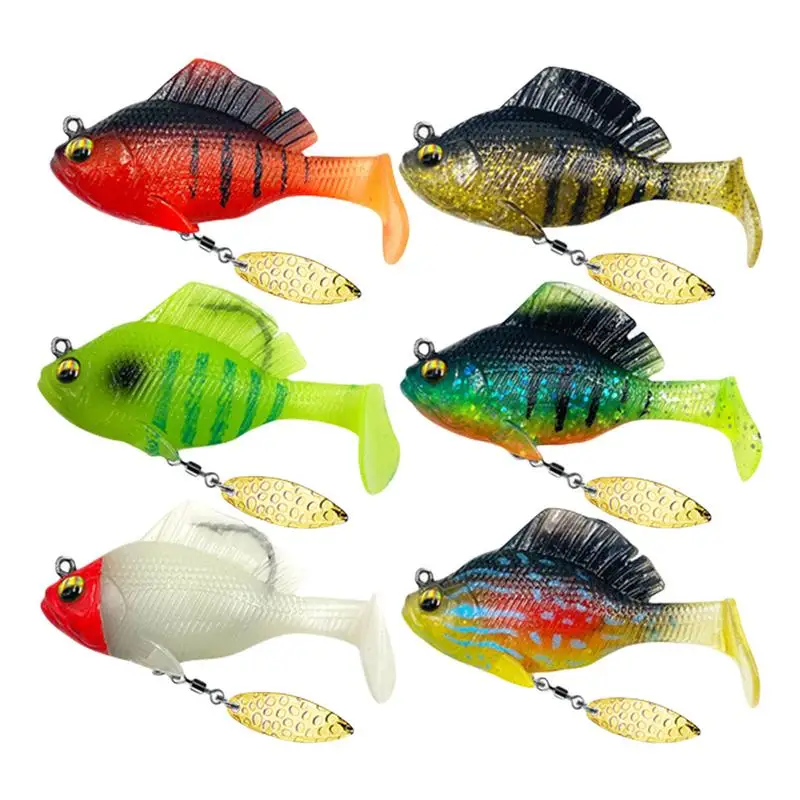 

Pre-Rigged Jig Head Soft Fishing Lures 6pcs Soft Lure For Trout Crappie Bass 3D Eyes Soft Fishing Lures Kit Rotation Bass