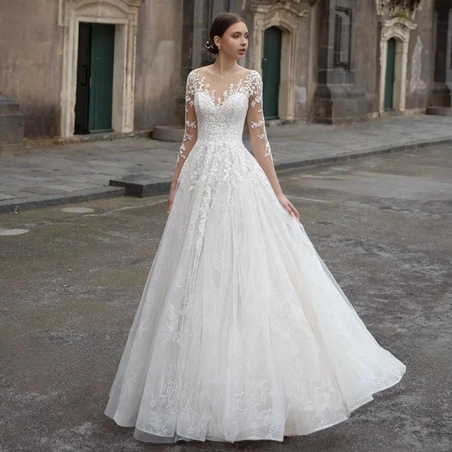 

Lace Wedding Dresses A-line Long Sleeves Boho Muslim Dubai Saudi Arabia Israel Bridal Gowns Vestido De Novia Customized