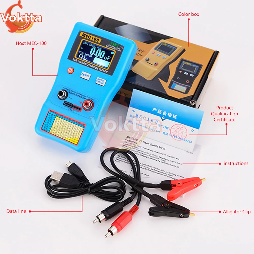 MEC-100 ESR Capacitance Tester Ohm Meter Automatic Range Bridge Capacitance Analyzer Capacitor Resistance Multimeter Tester