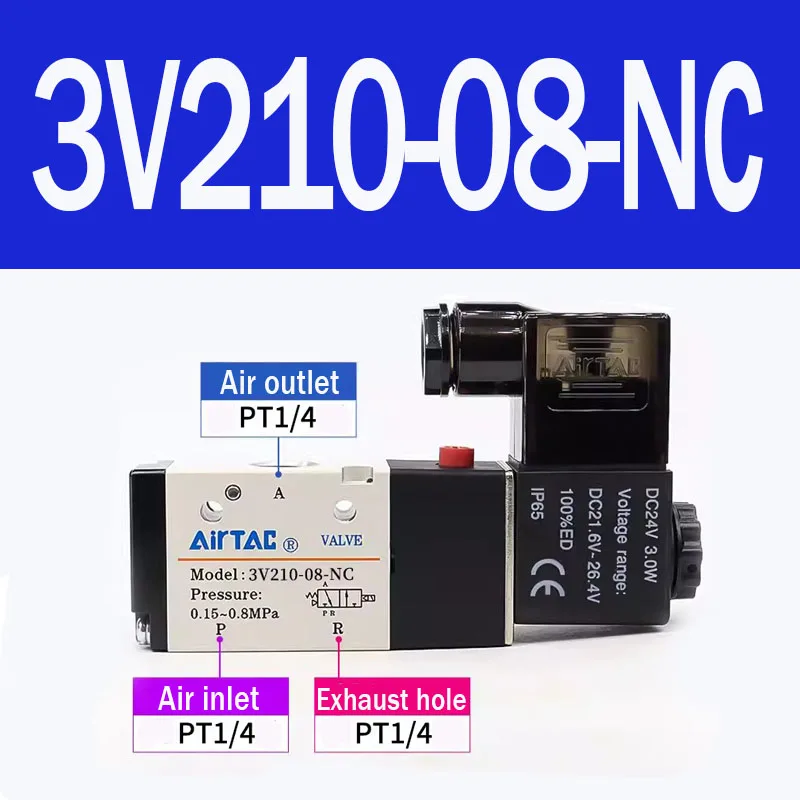AirTAC Originele Pneumatische Solenoidklep 3V110-06 3V210-08 3V310-10 3/2-weg Richtingsklep Luchtregelklep AC DC12 24 110 220V