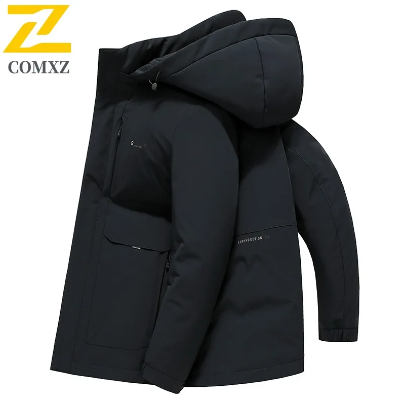 COMXZ Men Down Jacket Casual Hooded Outdoor Office Anti-Cold Coat Fashion Daily Style Lightweight Comfortable Autumn Winter Wear
