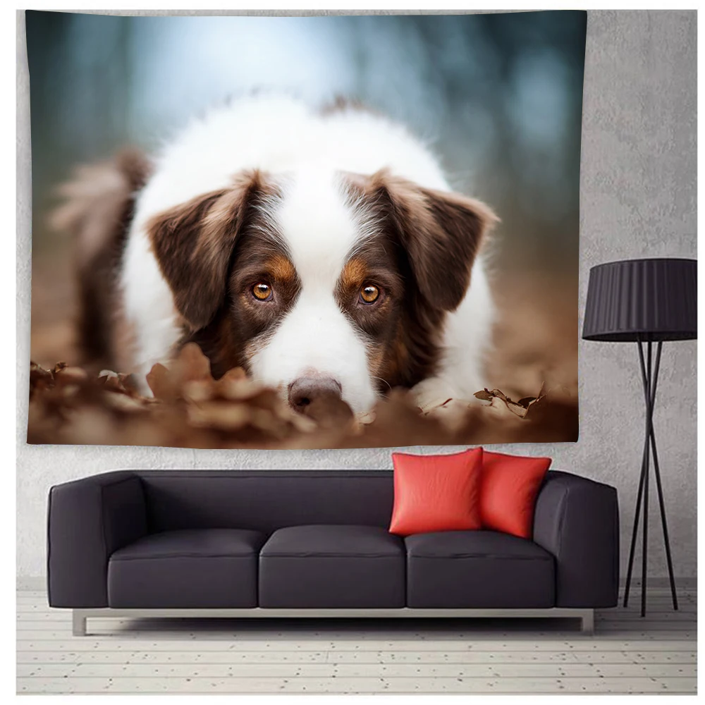 Dog Flower Tapestry Cute Border Collie Wall Hanging Blanket Pet Puppy Animal Tapestries Home Kids Bedroom Living Room Dorm Decor