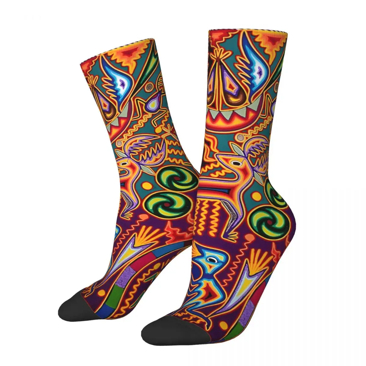 Men's Socks Huichol Party Mexican Shaman Deer Retro Harajuku Huichol Art Hip Hop Casual Pattern Crew Crazy Sock Gift Printed