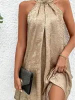 Robe d'été sans manches pour femme, couleur champagne, col halter, épaules dénudées, dos à nouer, bretelles spaghetti, tendance 3
