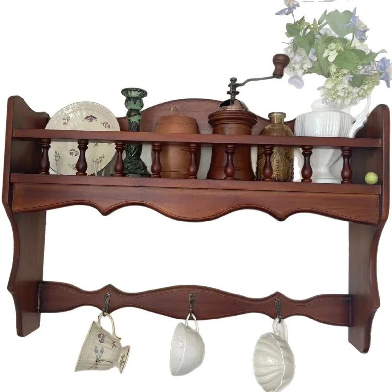 Portavasos antiguo de madera maciza retro americano, pared de celebridades de Internet, taza de té colgante, armario de almacenamiento para tazas de café