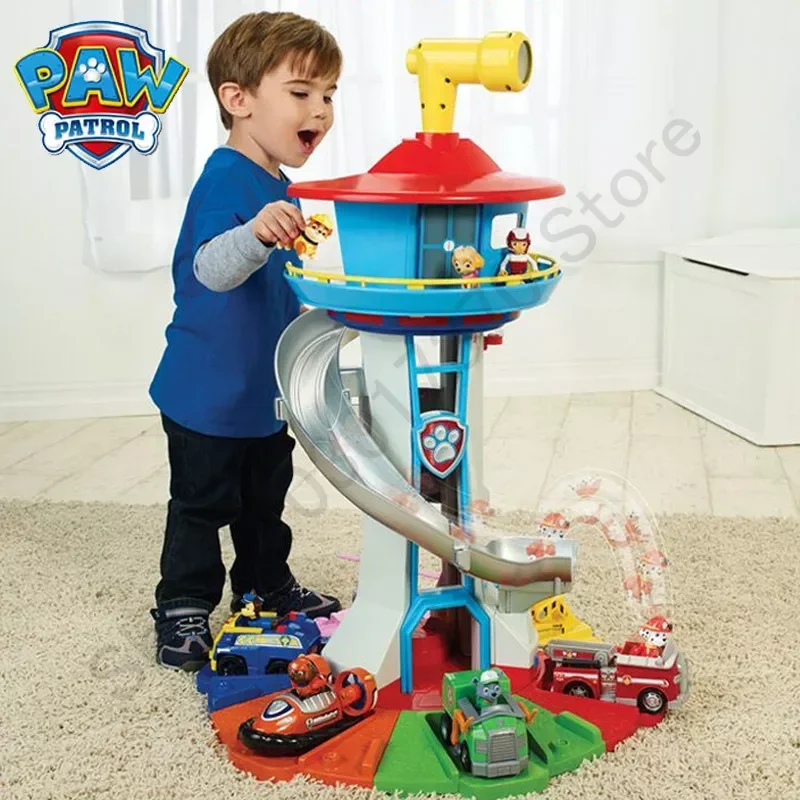 Original Paw Patrol Tower 6/9pcs Dog with Rebound Vehicle Patrol Canine Toy Home Decoration Children's Birthday Gifts