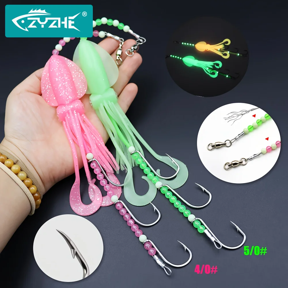 

ZYZ 1 шт., оснастки для морской рыбалки с 49-жильной стальной проволокой, светящаяся приманка для осьминога, рыболовные крючки для морской лодки