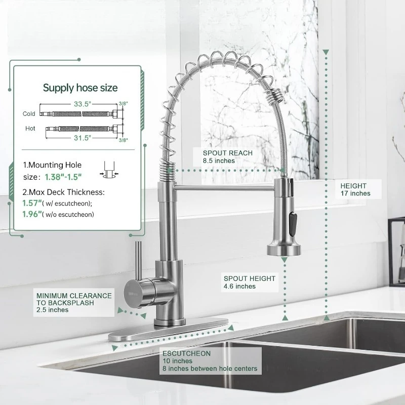 

Industrial Spring Single Handle Stainless Kitchen Faucets, Brushed Nickel Kitchen Faucet with Pull Down Sprayer, new