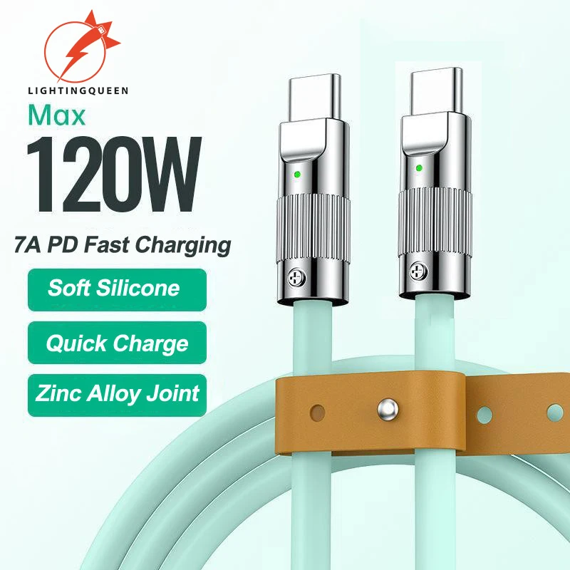 120W 6A Super-Charge USB-C to USB Type C Cable Soft Silicone Type-C Fast Charging Cable Wire For Xiaomi Huawei Quick Charge Cord