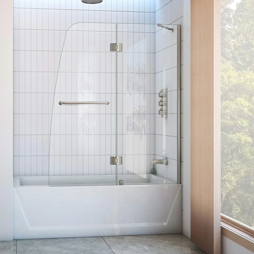 

aqua 48 in. w x 58 in. h frameless hinged tub door in brushed nickel, shdr-3148586-04