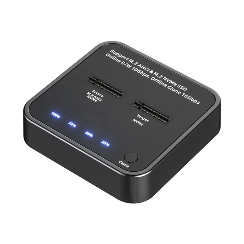 AED7-M.2 NVME SSD Cloner Enclosure 10Gbps Type-C 3.2 Gen2 To M.2 PCIE SSD Adapter 2 Bay Docking Station Reader With UASP