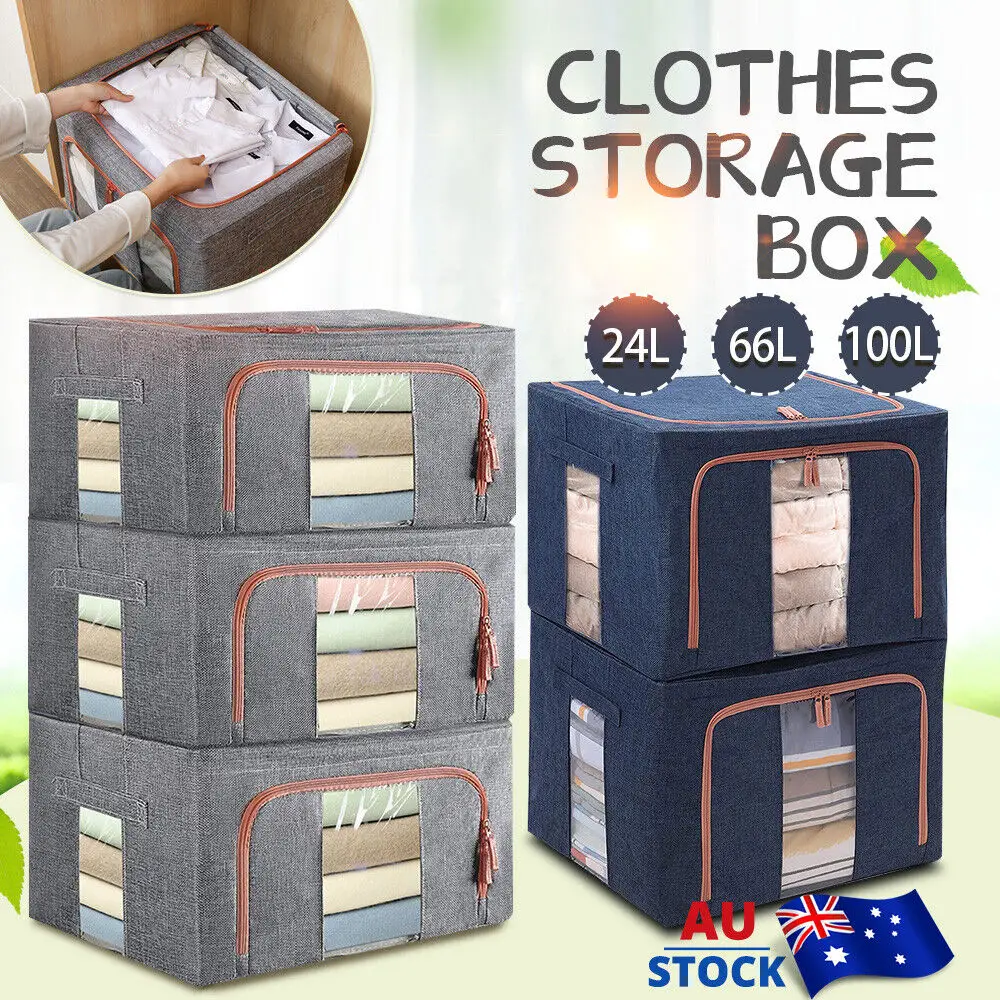 Oxford Cloth Folding Storage Box Steel Frame Storage Box Clothes Transparent Glove Box Clothes Toy Storage Box