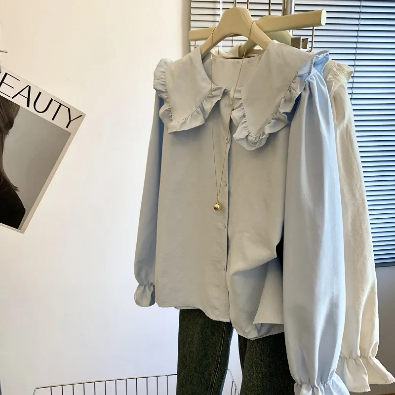 여성용 그레이 인형 칼라 셔츠 스웨터 투피스 세트 2000년대 하라주쿠 일본 Y2k 달콤한 귀여운 니트 조끼 크로 셰 뜨개질 셔츠 탑