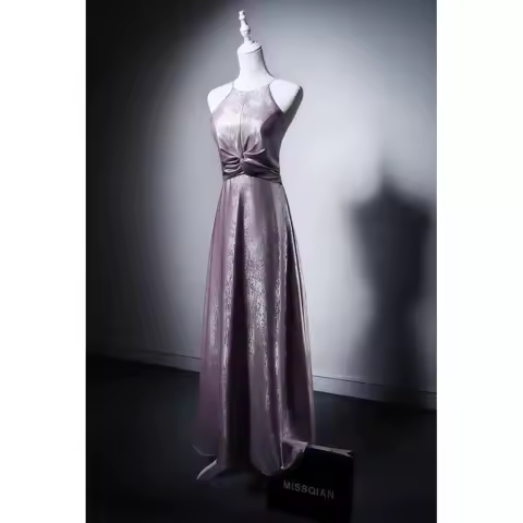 Vintage Simple Purple Prom Dress Slim Fit Round Neck A-Line Sleeveless Open Back Pleated Special Occasion Evening Dress