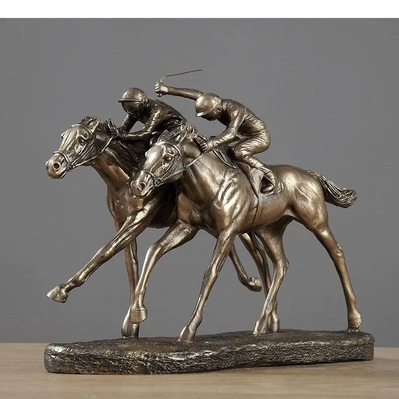 Horse Racing Athlete Statue Crafts Desk Decoration Rider Sculpture Ornaments Living Room Furnishings Vintage Home Decor