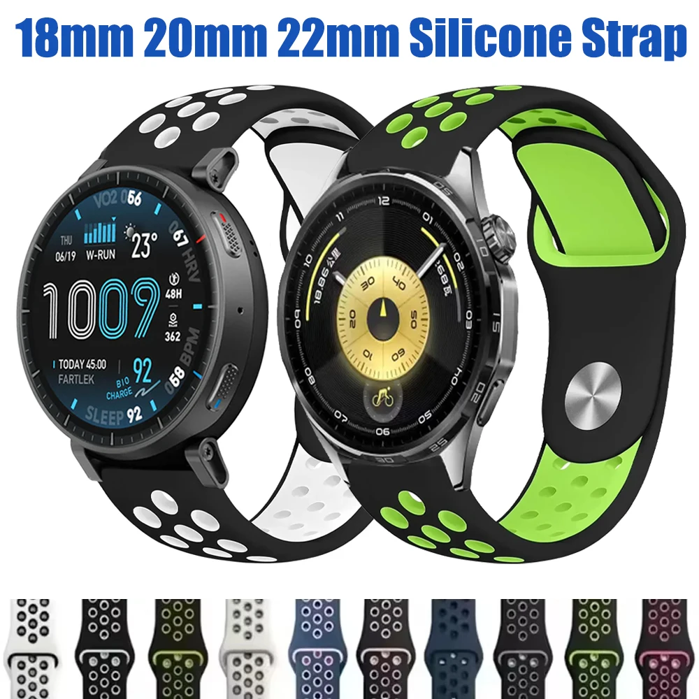 Bracelet en silicone 18 mm 20 mm 22 mm pour Huawei Watch 5/GT6/5/4 Pro 46 mm, bracelet de sport pour Garmin Venu 4/3/2/3S, pour Amazfit Active Max/2